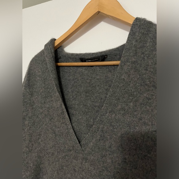 100% cashmere BCBG grey v neck hooded long sleeve sweater hoodie - Picture 5 of 7